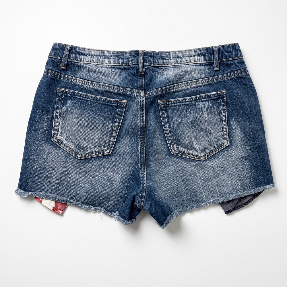 Mossimo 15 Blue Womens Distressed Cutoff Denim Shorts Hi-Rise Boho Festival
